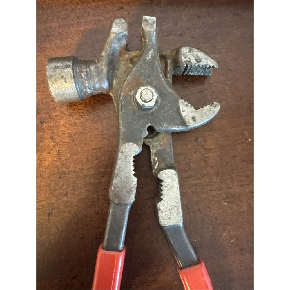 Vintage Fencing Pliers Multi-Tool Hammer Wire Cutter Red Grips Industrial